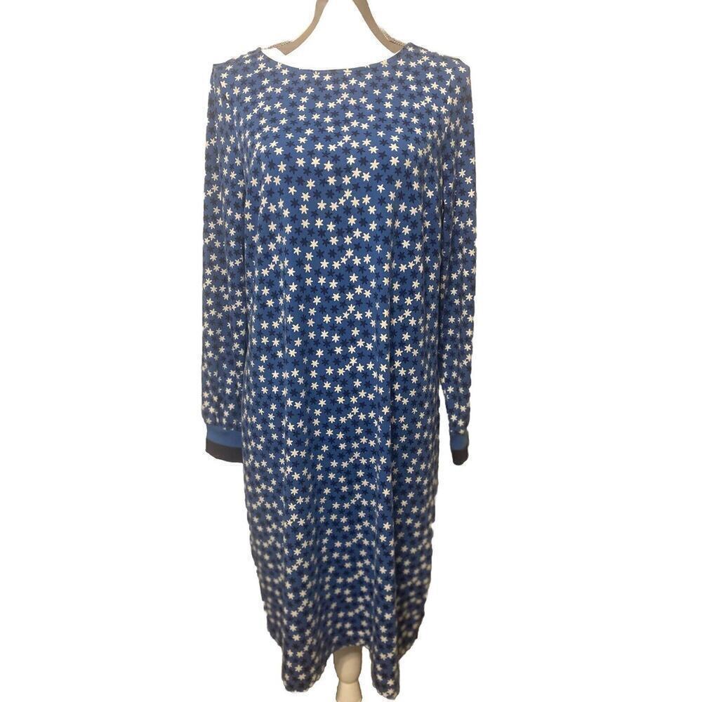 Boden Womens Size 12 Cotton Dress Blue White Stars Print Long Sleeve Patriotic